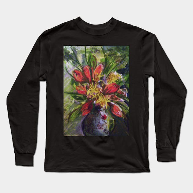 Vase - acrylic monoprint & pastel Long Sleeve T-Shirt by Terrimad